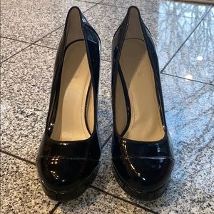 Victor Alfaro black patent leather platform heels